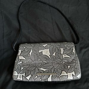 Brahmin silver & black floral crocodile pattern evening bag